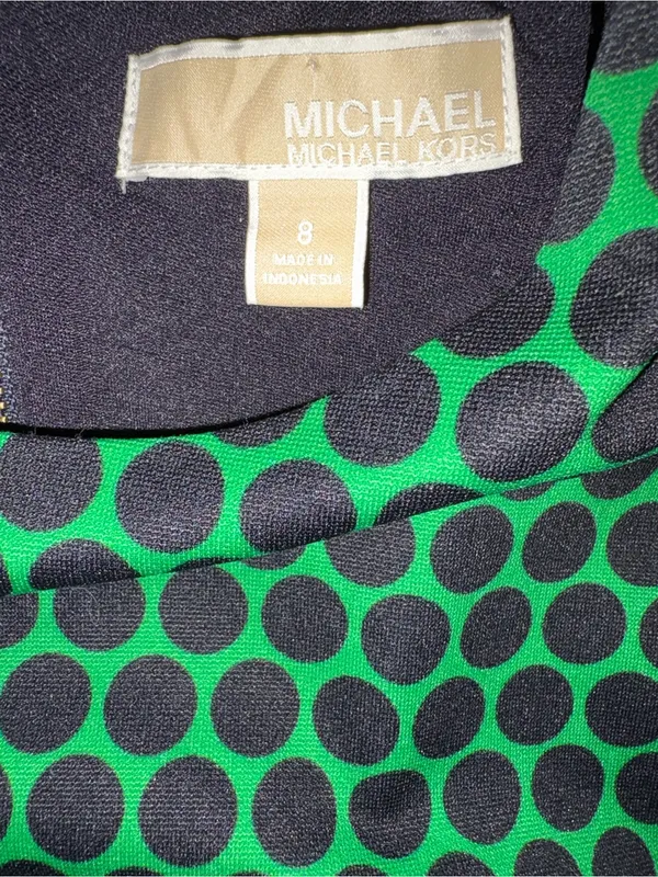 Michael Kors Green and Navy Polka Dot Long Sleeve Crewneck Dress - Image 2