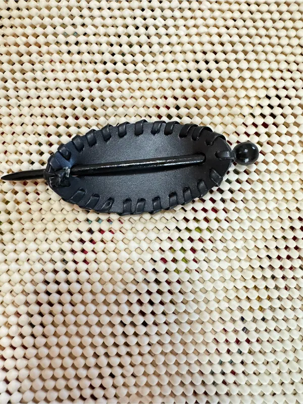 Black faux leather slide hair Stick Clip pin barrette. - Image 4