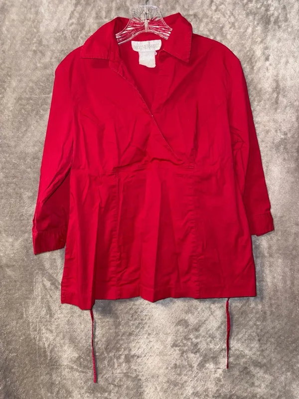 Motherhood Maternity Red Faux Wrap Tie-Front Long Sleeve Blouse - Image 2