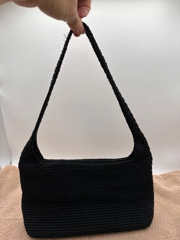 The Sak Crochet Casual Handbag Purse Hobo Stylist Bag Lined Black - Image 5