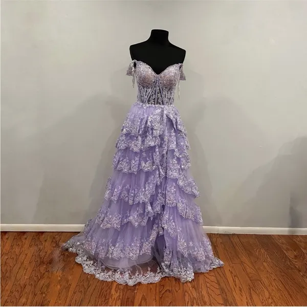 Sherri Hill 55500 Lilac Purple Tiered Ruffle Prom Gown sz 8 - Image 2