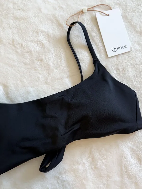 NWT Quince Italian Scoop Neck Bikini Top in Black - Size: Extra Small - Image 3