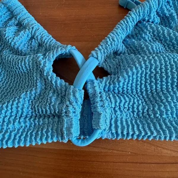 Aerie‎ Real Good Blue Seersucker Shimmer Triangle Bikini Top Large NWT 0753-5310 - Image 3