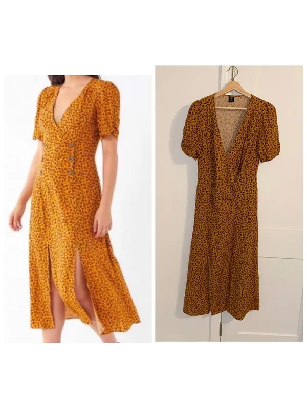 Urban outfitters NWOT $79 Woman’s S Mustard leopard print shortsleeve midi dress - Image 3