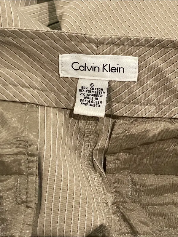 Calvin Klein Riley Tailored Khaki Pinstripe Wide-Leg Trousers - Image 7