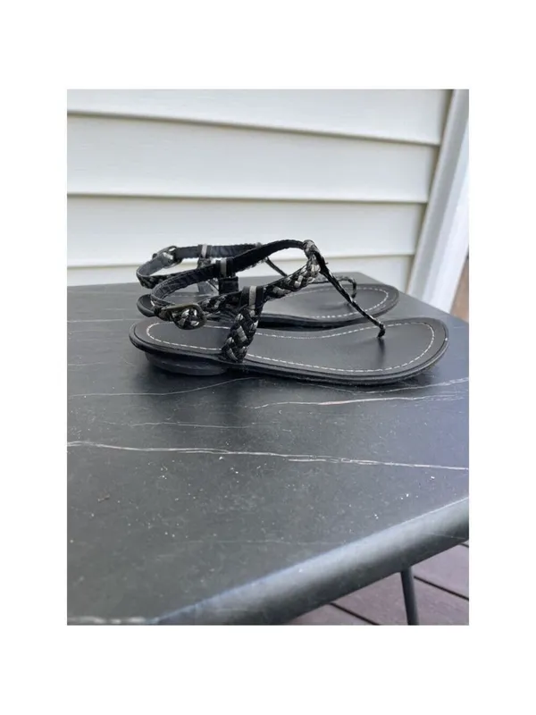 Audrey Brook women’s flat leather woven thong sandals braided black Sz 7 - Image 6