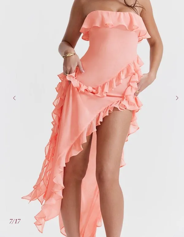 House of CB Sarina Peach Ruffle maxi Dress size large - Image 6