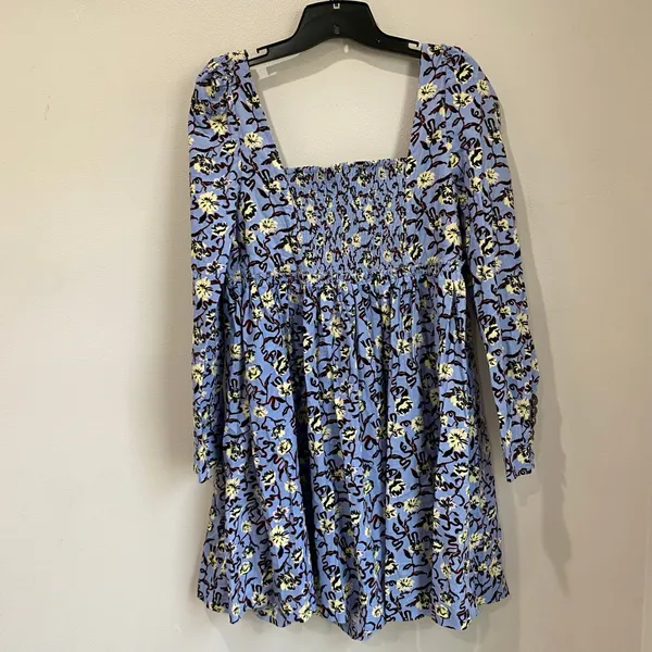 Free People Bessie Blue Babydoll Corduroy‎ Long sleeve Mini Dress NWT Sz M - Image 3