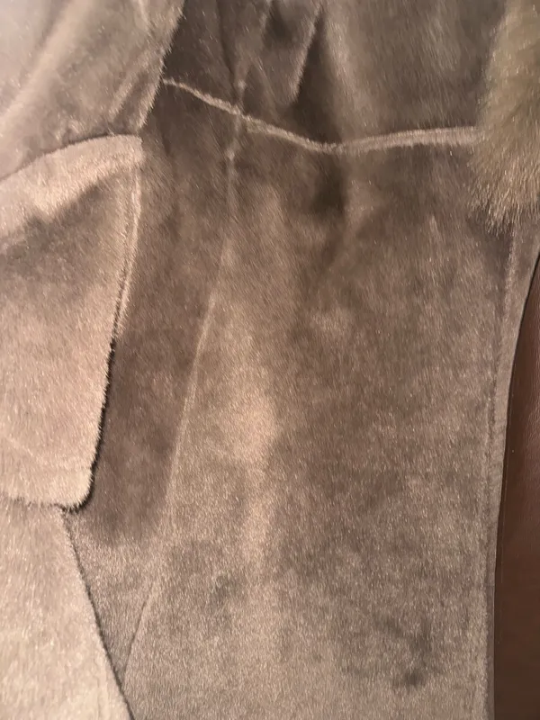 Women leather fur coat size XL brown - Image 6