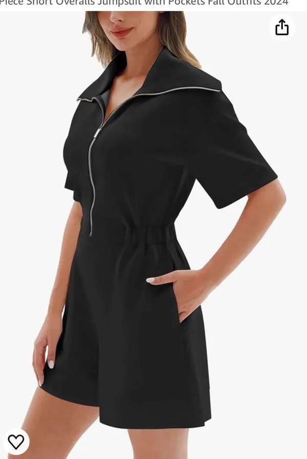 Short Sleeve Rompers Loose Half Zip One Piece Short Overalls Jumpsuit with Pockets Fall Outfits - Image 4