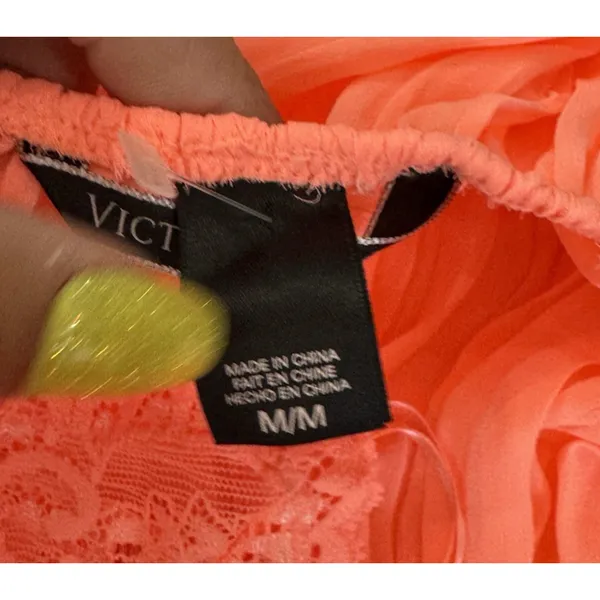 Vintage Victoria's Secret Pink Pleated Babydoll Lace Satin Bow Lingerie M Y2K - Image 8
