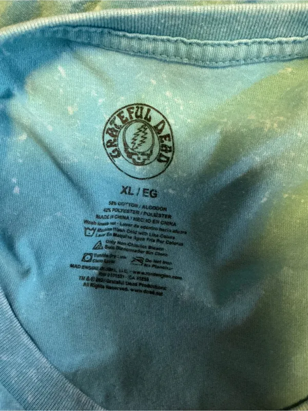 Grateful Dead Dancing Bear Flowers Blue Tie Dye Graphic T Shirt XL Deadhead - Image 2