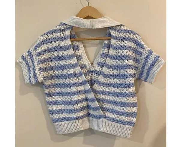 Anthropologie Maeve Knit Open Back Top Blue and White Stripe Sz XXS - Image 2