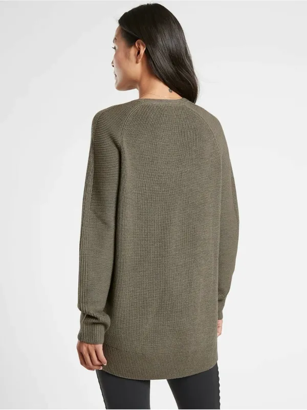 Athleta Hanover Merino Wool Blend V-Neck High Low Tunic Sweater Olive Green XL⁠ - Image 2