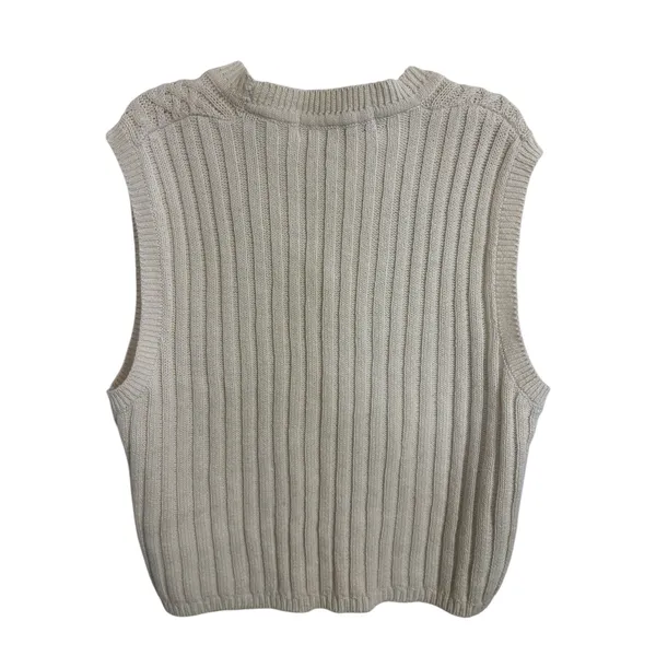 Karen Scott Vtg 90s Neutral Cable Knit Button Sweater Vest Fisherman Cottage Grandpa M Ramie - Image 2