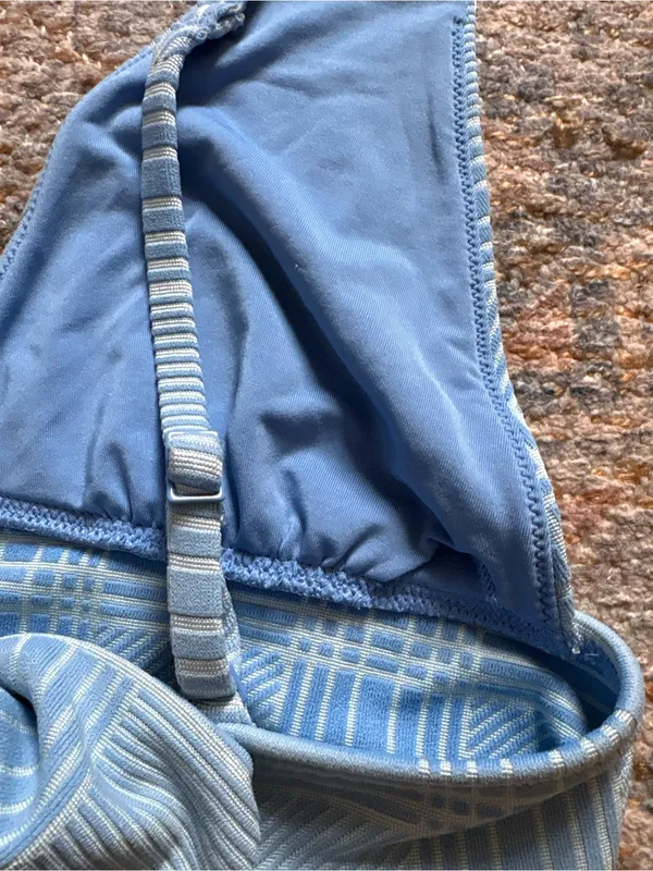 aerie Light Blue Plaid Triangle Bikini Top - Image 5