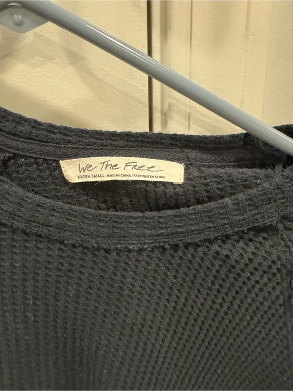 We The Free Black Waffle Pullover with Burgundy Colorblock Sleeves - Image 2