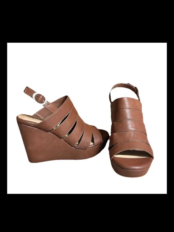 Torrid Shoes Platform Wedge Heels Sandals Size 9.5 Brown NEW - Image 2