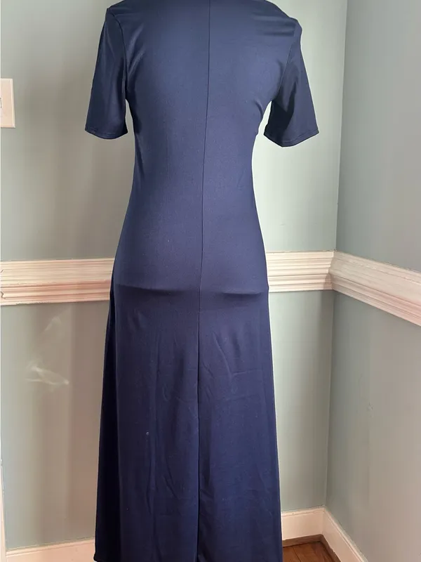 Classic Navy Midi Scoop-Neck Dress - Image 2