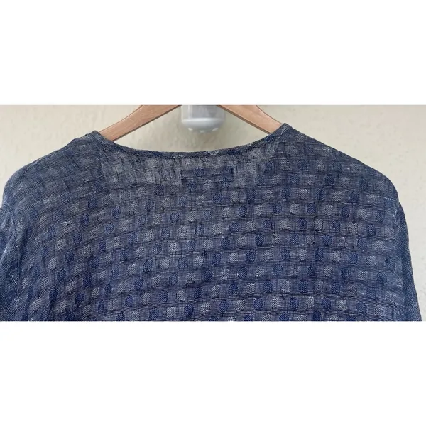 FLAX 100% Linen Blue Textured Top Button Down Women’s L Coastal Grandma Resort - Image 4
