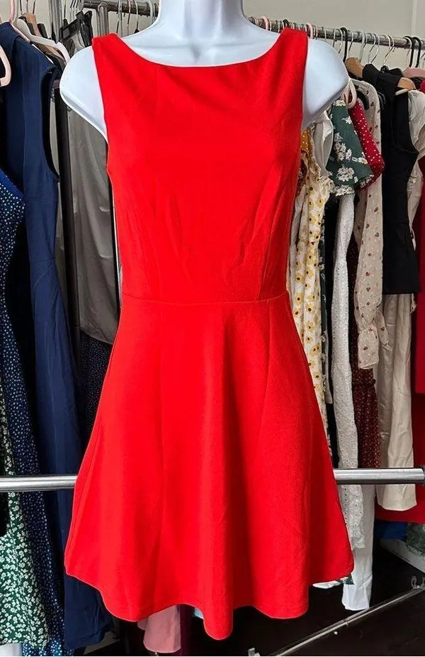 Rihoas Red Boat Neck High Waisted Mini Dress - Image 9