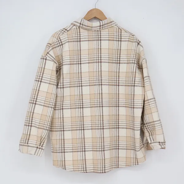 Unbranded Shacket Women M Plaid Cream Tan Sherpa Lined Button-Down Excellent - Image 2