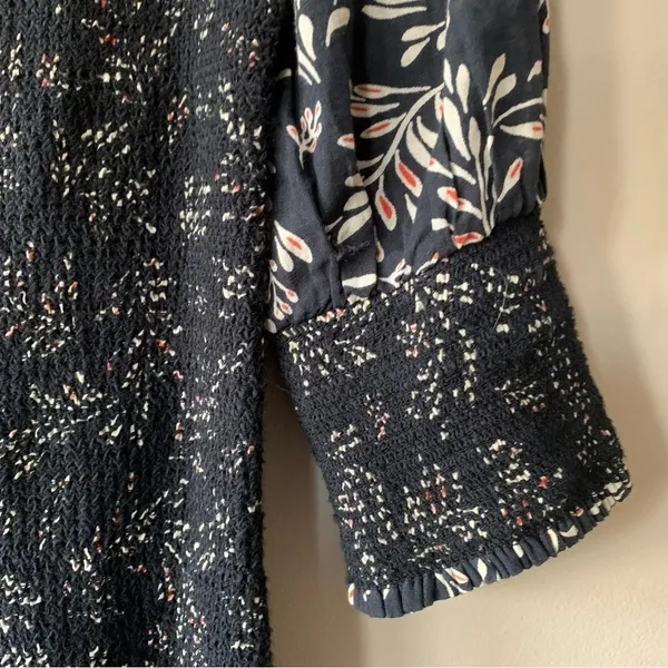 Zara Penny Ruched Black Floral Linen Blend Boho Puff Midi Dress Size Small - Image 9
