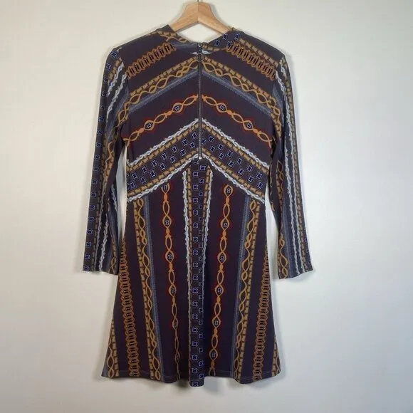 Free People Bloom Geometric Chevron Print Long Sleeve Mock Neck‎ Mini Dress S - Image 5