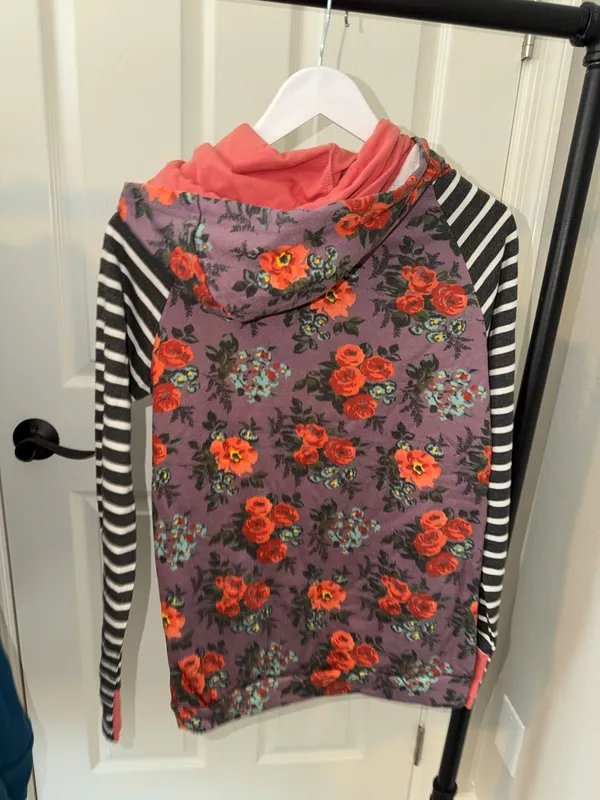 Multicolor Floral Double Hoodie Purple Size XS - Image 2