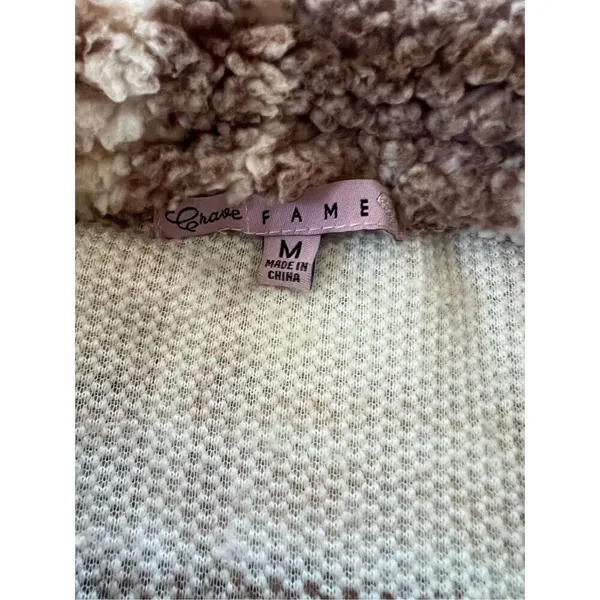 Crave Fame Chocolate Brown Cream Plaid Button Front Faux Sherpa Shacket Junior M - Image 5