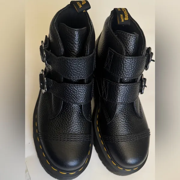 Dr. Martens Women's Devon Flower Buckle Black Leather Platform Boots Size 7 - Image 10
