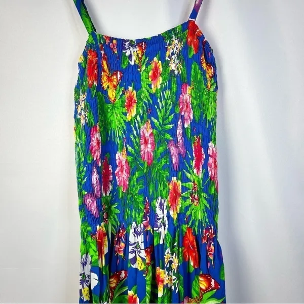 Boutique Island Planet Royal Blue Tropical‎ Floral Smocked Maxi Dress S - Image 3