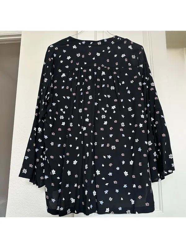 LOFT Outlet Black Floral V Neck Long Sleeve Blouse Top L Large NWT 100% Rayon - Image 3