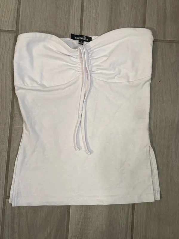 Sugarlips White Strapless Ruched Tie-Front Camisole - Image 2