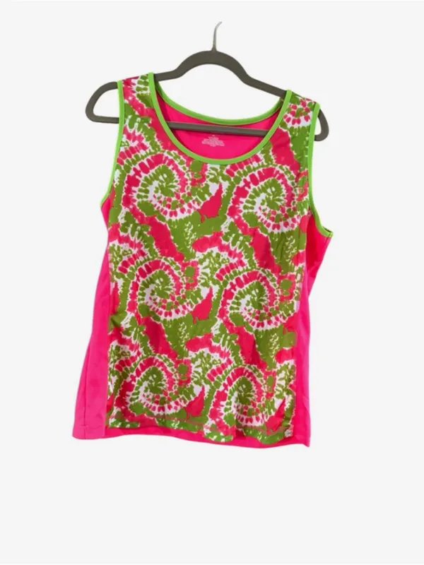 Women's Tie-Dye Scoop Neck Tank Top in Pink and Green - Image 2