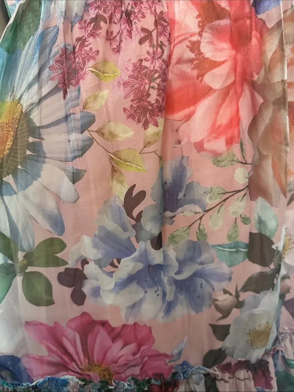 AUDREY PARKS+francesca's Floral Tiered Maxi Dress Tie Straps - Pink Multi S M - Image 5