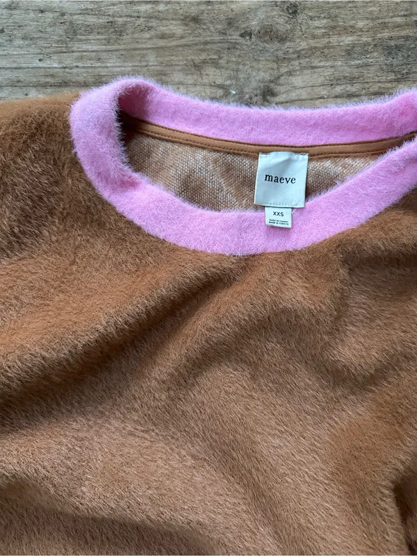 Maeve Anthropologie cozy ringer sweater brown pink xxs - Image 3
