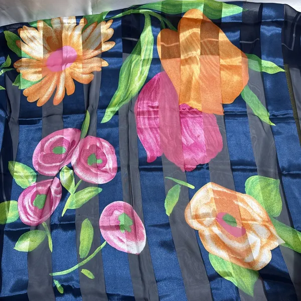 Women’s Blue Floral Scarf 40” X 40” Vibrant Sheer Drape Pokyester - Image 2