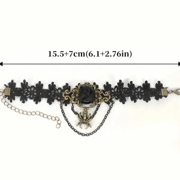 1pc‎ Retro Style Gothic Black Rose Lace Tassel Bracelet Spider Rose Bracelet - Image 8
