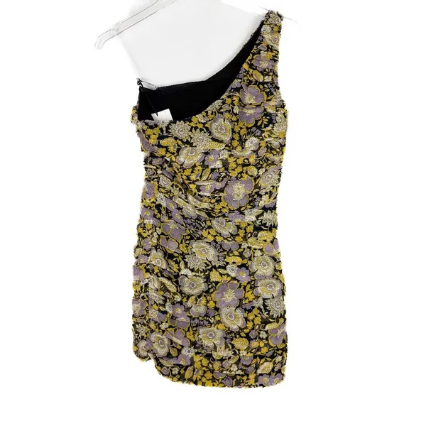 Zara NWT Floral Ruched One Shoulder Mini Dress Metallic Size XS NEW - Image 2