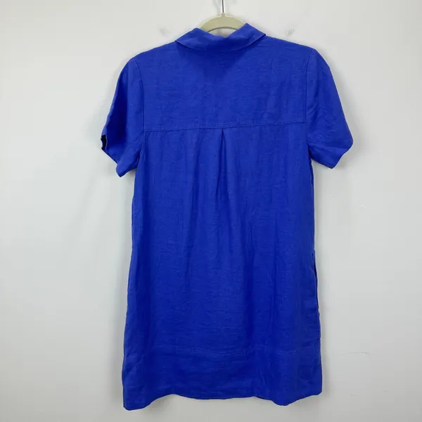 Madewell V Neck Mini Dress Linen Blue Pockets Easy Shift Relaxed Coastal XS NWT - Image 13