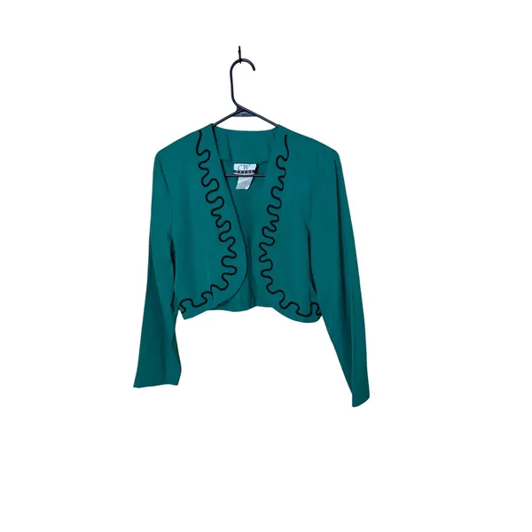 Vintage CW Dress 2 Piece Set Teal Green Soutache Trim‎ Bolero Blazer Dress 10 - Image 6