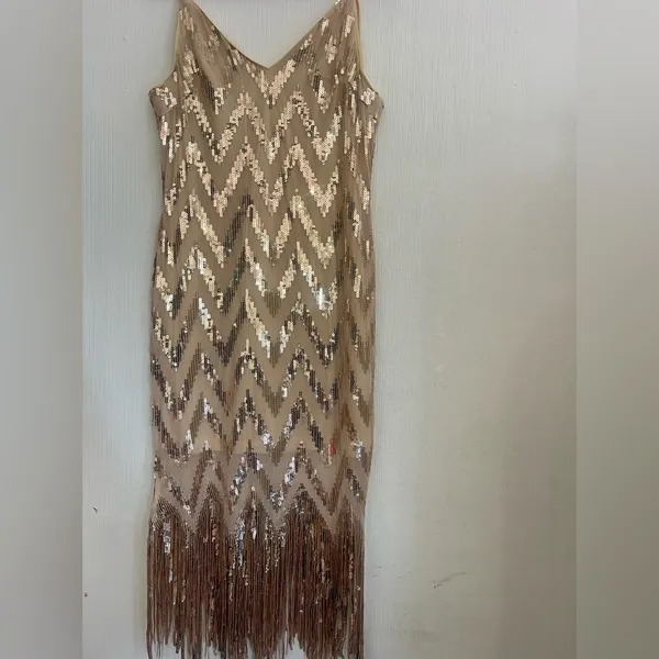 SHEIN Gold and Cream Sequin Midi Dress - Image 6