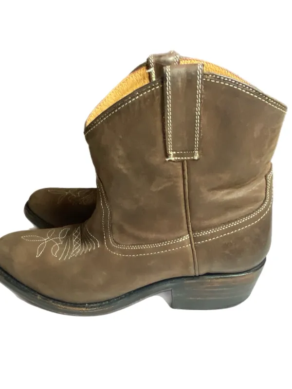 miz mooz carlitos Brown Leather Western Ankle Boots Embroidered Toe worn look 6 - Image 16