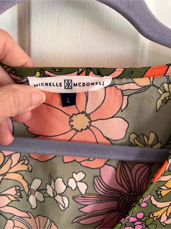 Michelle McDowell Olive Floral V-Neck Blouse Women's Top Cottagecore feminine L - Image 3