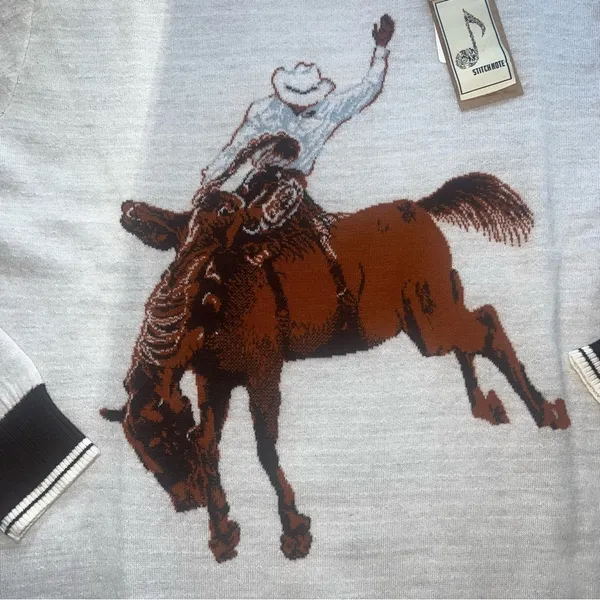 Stitch Note Merino Wool Sweat Cowboy Riding Horse Jacquard - Image 4