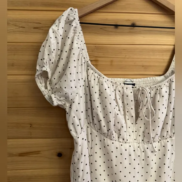 American Eagle Large Polka Dot Smocked Milkmaid Mini Puff Sleeve Dress Preppy - Image 4