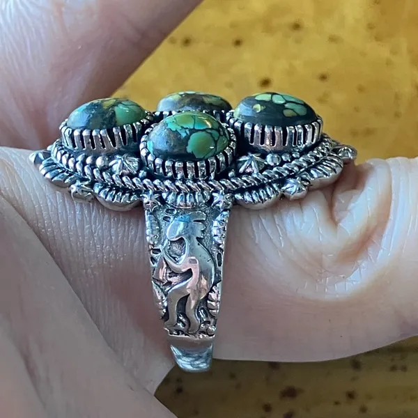 Real Turquoise Sterling Silver Kokopelli Ring Size 7 Green - Image 3