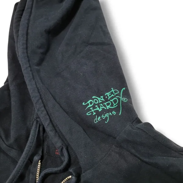 Y2k Vintage Ed Hardy Sweatshirt Small Zip Up Hoodie NYC Skull Eagle Snake Fading Faded Discoloration - Image 5