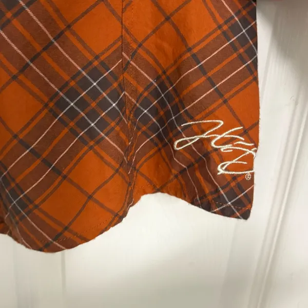 Harley Davidson Orange Plaid Short Sleeve Button Up‎ Size Medium - Image 8